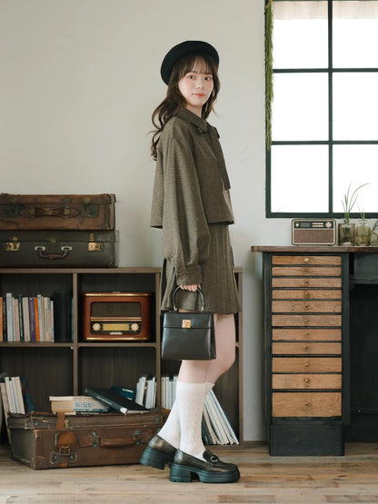 日本代購｜mero boutique 2018 套裝 - チェックリボン套裝【棕色】｜mero boutique 2018