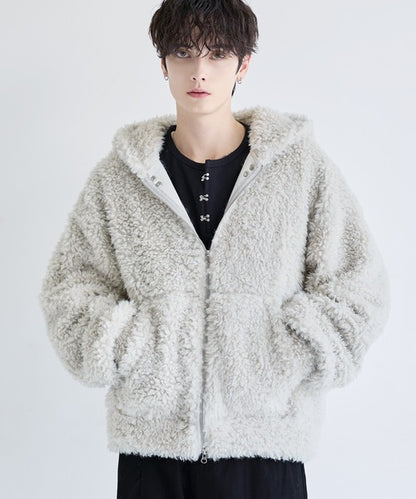日本代購｜LILL LILL（リル） コート ジャケット ルーズシルエットファーZIPサムホールフードジャケット メンズ レディース【オフホワイト / XL】｜ZOZOTOWN
