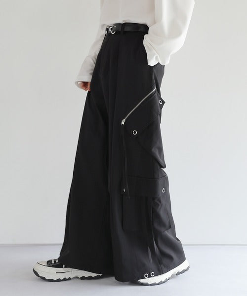 日本代購｜LILL LILL（リル） ワイドパンツ カーゴパンツ ハイウエストドレープワイド袴アイレットスラントポケットカーゴパンツ メンズ レディース【ストライプ / XL】｜ZOZOTOWN