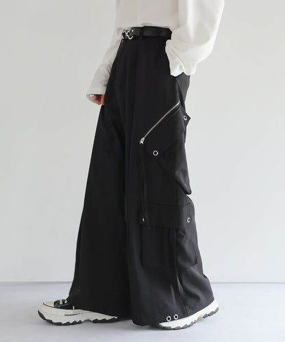 日本代購｜LILL LILL（リル） ワイドパンツ カーゴパンツ ハイウエストドレープワイド袴アイレットスラントポケットカーゴパンツ メンズ レディース【ブラック / XL】｜ZOZOTOWN