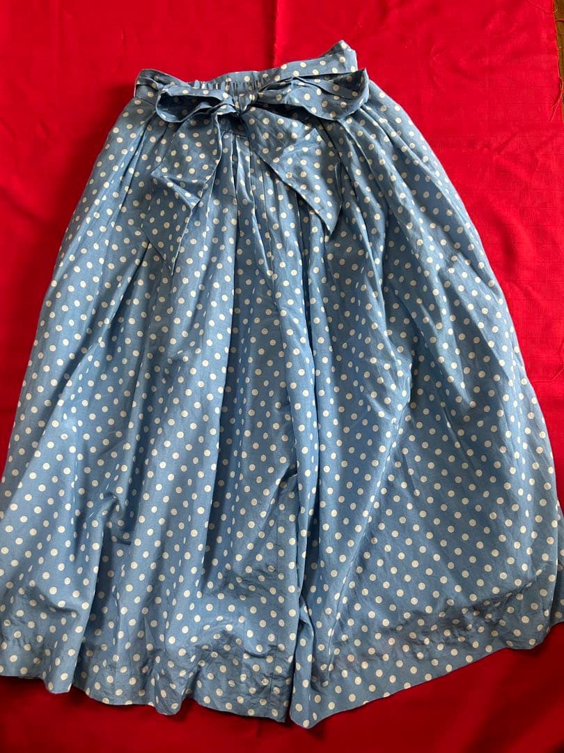 日本代購｜未知 褲子 - Rijoui 水色圓點圖案寬鬆褲子附蝴蝶結｜Mercari