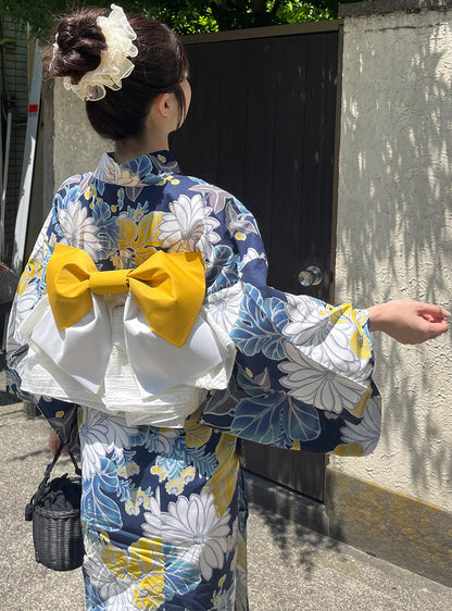 日本代購｜GRL 浴衣 - 水彩菊浴衣套裝【ネイビー / F】｜GRL