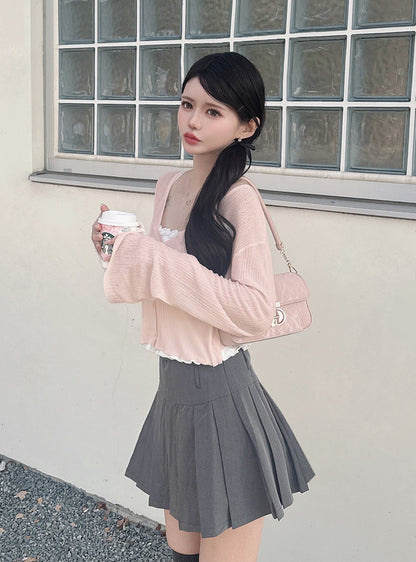 日本代購｜GRL 外套 - 黑色哈特鈕扣鈴袖透視針織開衫｜GRL