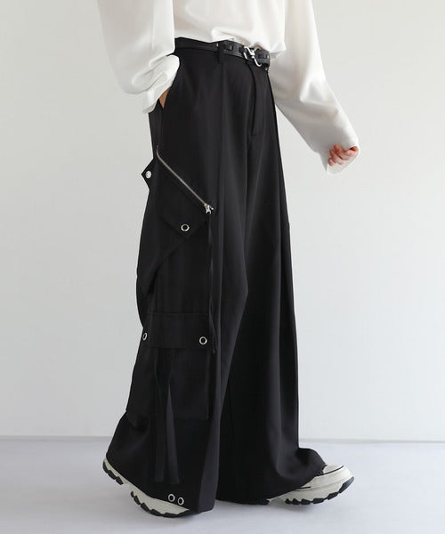 日本代購｜LILL LILL（リル） ワイドパンツ カーゴパンツ ハイウエストドレープワイド袴アイレットスラントポケットカーゴパンツ メンズ レディース【ストライプ / XL】｜ZOZOTOWN