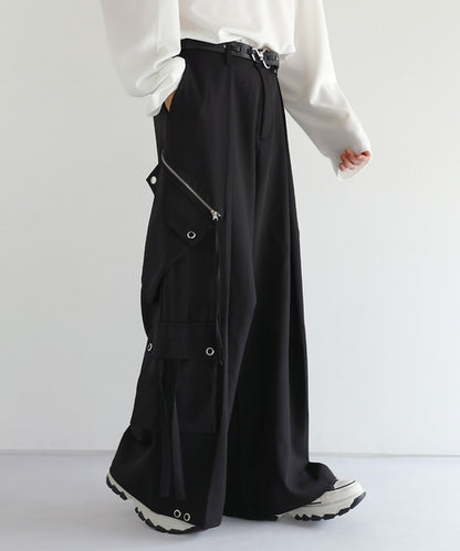 日本代購｜LILL LILL（リル） ワイドパンツ カーゴパンツ ハイウエストドレープワイド袴アイレットスラントポケットカーゴパンツ メンズ レディース【ストライプ / XL】｜ZOZOTOWN