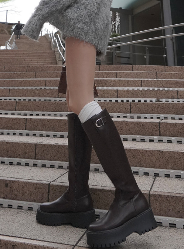 日本代購｜GRL サイドバックル厚底ロングブーツ[zr1285]【ブラウン / 24.5cm】｜GRL