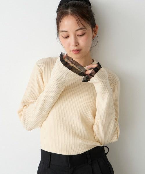 日本代購｜forksy. forksy.（フォルクシー） タートルネック ニット セーター 「forksy.」「エブリデイシリーズ」シアーフリルカフスリブニットプルオーバー レディース【アイボリー / FREE】｜ZOZOTOWN