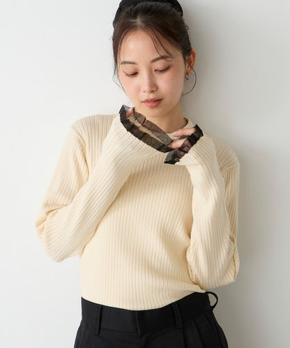 日本代購｜forksy. forksy.（フォルクシー） タートルネック ニット セーター 「forksy.」「エブリデイシリーズ」シアーフリルカフスリブニットプルオーバー レディース【アイボリー / FREE】｜ZOZOTOWN