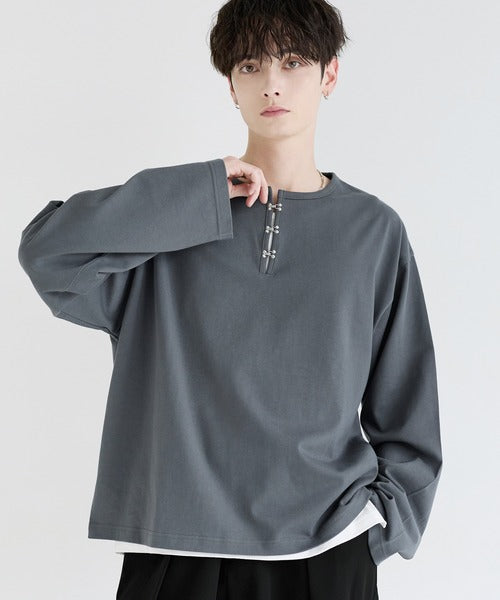 日本代購｜LILL LILL（リル） ヘンリーネック tシャツ シルバーパーツヘビーウエイトコットンヘンリーネックロングスリーブカットソー メンズ レディース【ブラック / XL】｜ZOZOTOWN