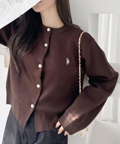 日本代購｜U.S. POLO ASSN. U.S. POLO ASSN.（ユーエスポロアッスン） カーディガン 「Ada.別注 U.S. POLO ASSN.」パールボタン クルーネック ニットカーディガン レディース【ネイビー / L】｜ZOZOTOWN