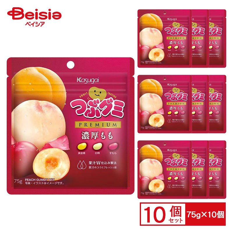 日本代購｜beisia 【楽天市場】春日井製菓 つぶグミPREMIUM 濃厚もも 75g&times;10個 | プレミアム グミ つぶぐみ 濃厚 桃 すもも 白桃 黄桃 お菓子 おやつ スナック まとめ買い 業務用 送料無料：ベイシア楽天市場店｜樂天