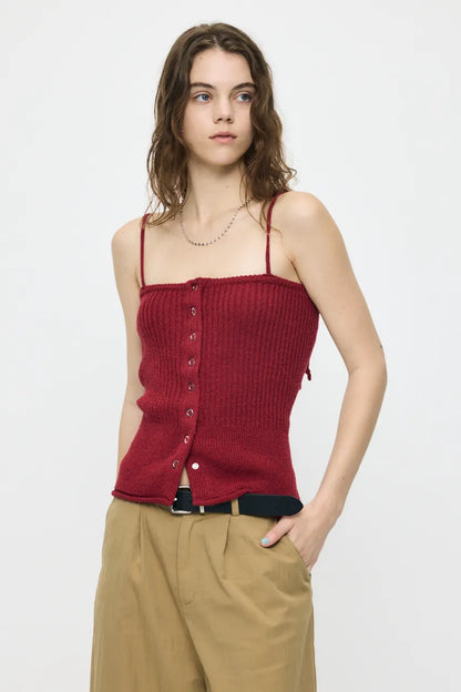 日本代購｜MOUSSY 背心 - FRONT BUTTON KNIT 背心【紅色 / 自由尺寸】｜MOUSSYキャミソール
