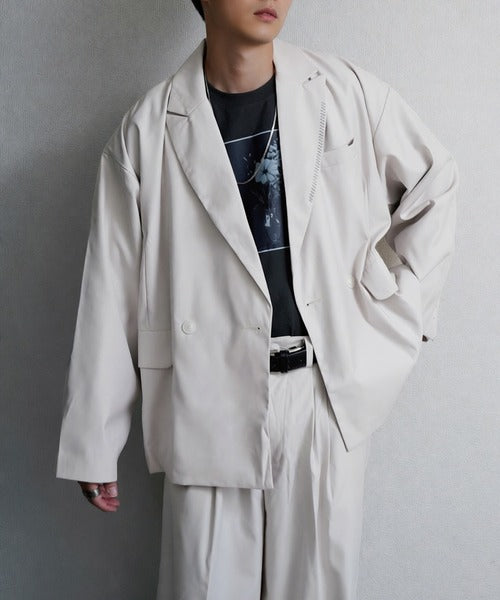 日本代購｜Nilway Nilway（ニルウェイ） ジャケット テーラードジャケット 「420g/m」配色刺繍ステッチ ダブルフルイドテーラードジャケット メンズ レディース【モスグリーン系 / L】｜ZOZOTOWN