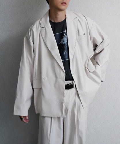 日本代購｜Nilway Nilway（ニルウェイ） ジャケット テーラードジャケット 「420g/m」配色刺繍ステッチ ダブルフルイドテーラードジャケット メンズ レディース【モスグリーン系 / L】｜ZOZOTOWN