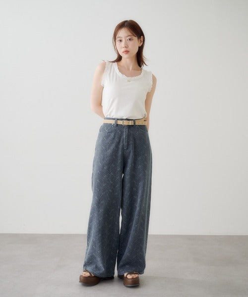 日本代購｜Kastane 寬褲 - 花卉刺繡牛仔褲｜ZOZOTOWN
