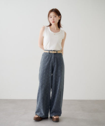 日本代購｜Kastane 寬褲 - 花卉刺繡牛仔褲｜ZOZOTOWN