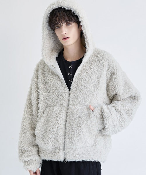 日本代購｜LILL LILL（リル） コート ジャケット ルーズシルエットファーZIPサムホールフードジャケット メンズ レディース【オフホワイト / XL】｜ZOZOTOWN