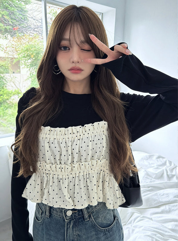 日本代購｜GRL 上衣 - 圓點蕾絲背心搭配針織上衣｜GRL