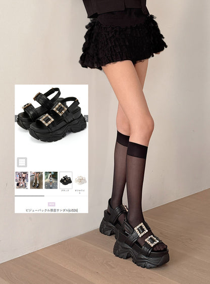 日本代購｜GRL 厚底涼鞋 - ビジューバックル厚底涼鞋【黑色 / 25.0cm】｜GRL