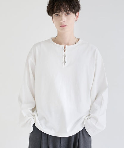 日本代購｜LILL LILL（リル） ヘンリーネック tシャツ シルバーパーツヘビーウエイトコットンヘンリーネックロングスリーブカットソー メンズ レディース【ブラック / XL】｜ZOZOTOWN