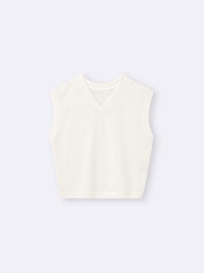 日本代購｜GU T恤 - ループヤーンV領T恤【OFF WHITE / L】｜GU