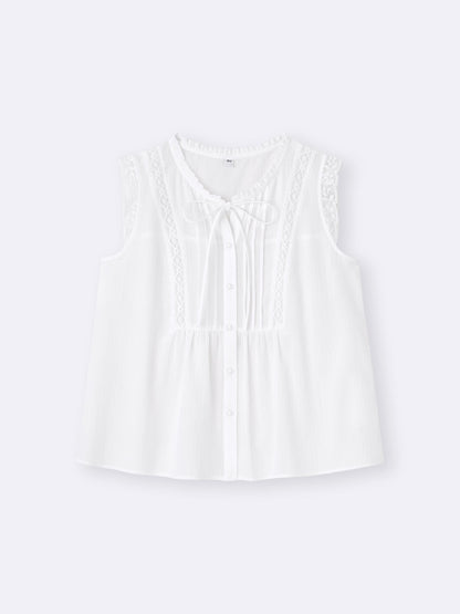 日本代購｜GU 上衣 - 蕾絲無袖上衣 OFF WHITE｜GU