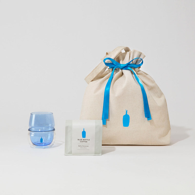 Blue bottle 藍瓶咖啡【線上限定】綜合咖啡＆雙層玻璃阿羅馬克杯組合（藍色絲帶包裝）