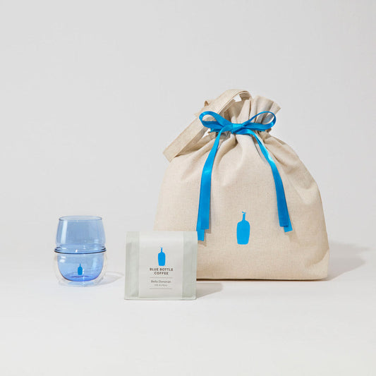 Blue bottle 藍瓶咖啡【線上限定】綜合咖啡＆雙層玻璃阿羅馬克杯組合（藍色絲帶包裝）